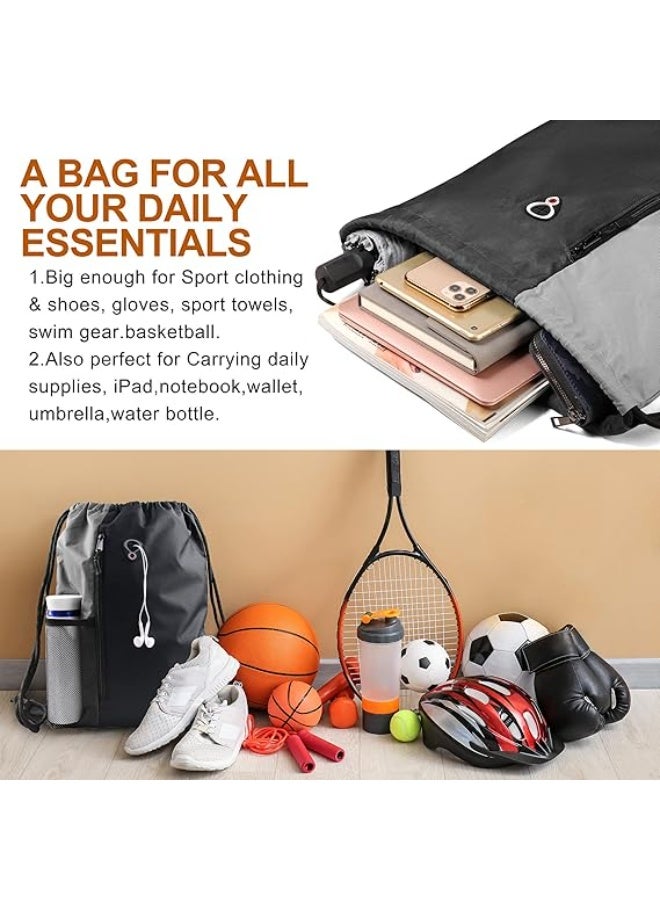 Drawstring Backpack Gym Sports Bag with Front Zipper Pocket and Inner Pocket Large 20"L x 16"W Cinch Sack - Image 5